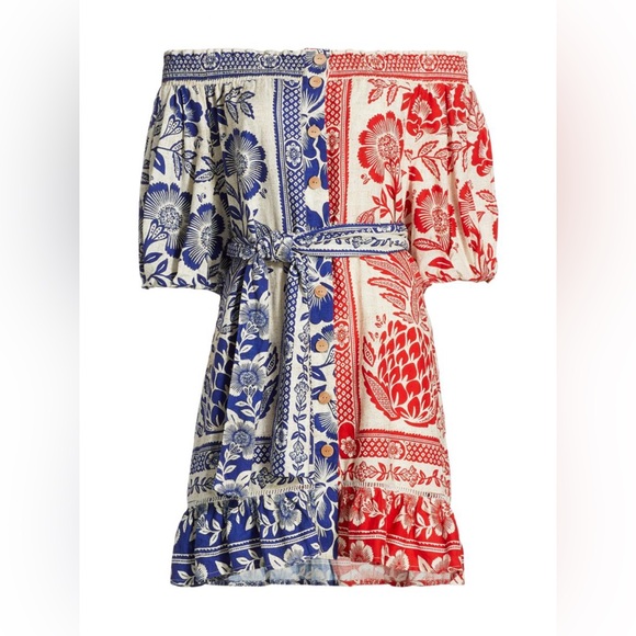 Farm Rio Mixed Pineapple Garden Mini Dress - Red & Blue - Picture 7 of 10